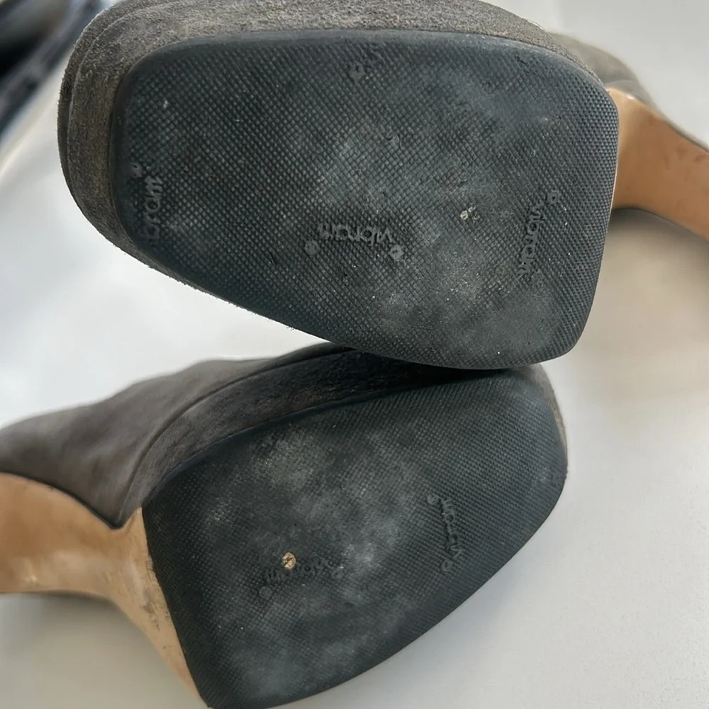 Miu Miu Suede Ankle Boots with Platform Heels Grey Color Square Toe size 37 / 7